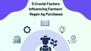 Icon of a farmer surrounded by icons: a globe with bar chart bars and dollar signs, a gear, a book, a lightbulb, and a hand with a circle hovering over it and a dollar sign in the circle