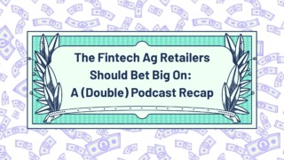 Background of dollar bills with a framed title: "The Fintech Ag Retailers Should Bet Big On: A (Double) Podcast Recap"
