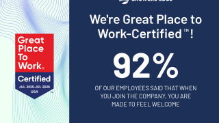 Great Place To Work icon beside the text "We're Great Place to Work-Certified" Below that: 92% of our employees said that when you join the company, you're made to feel welcome