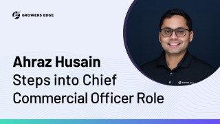 Headshot of Ahraz Husain in a circle. Text to the left reads "Ahraz Husain Steps into Chief Commercial Officer Role"